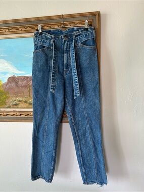 Abercrombie & Fitch High-Rise Mid Blue Denim Jeans with Self-Tie Belt